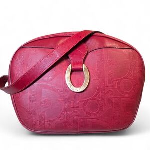 Vintage Dior monogram Red Crossbody Bag w/ gold clasp Dior bit accent textured